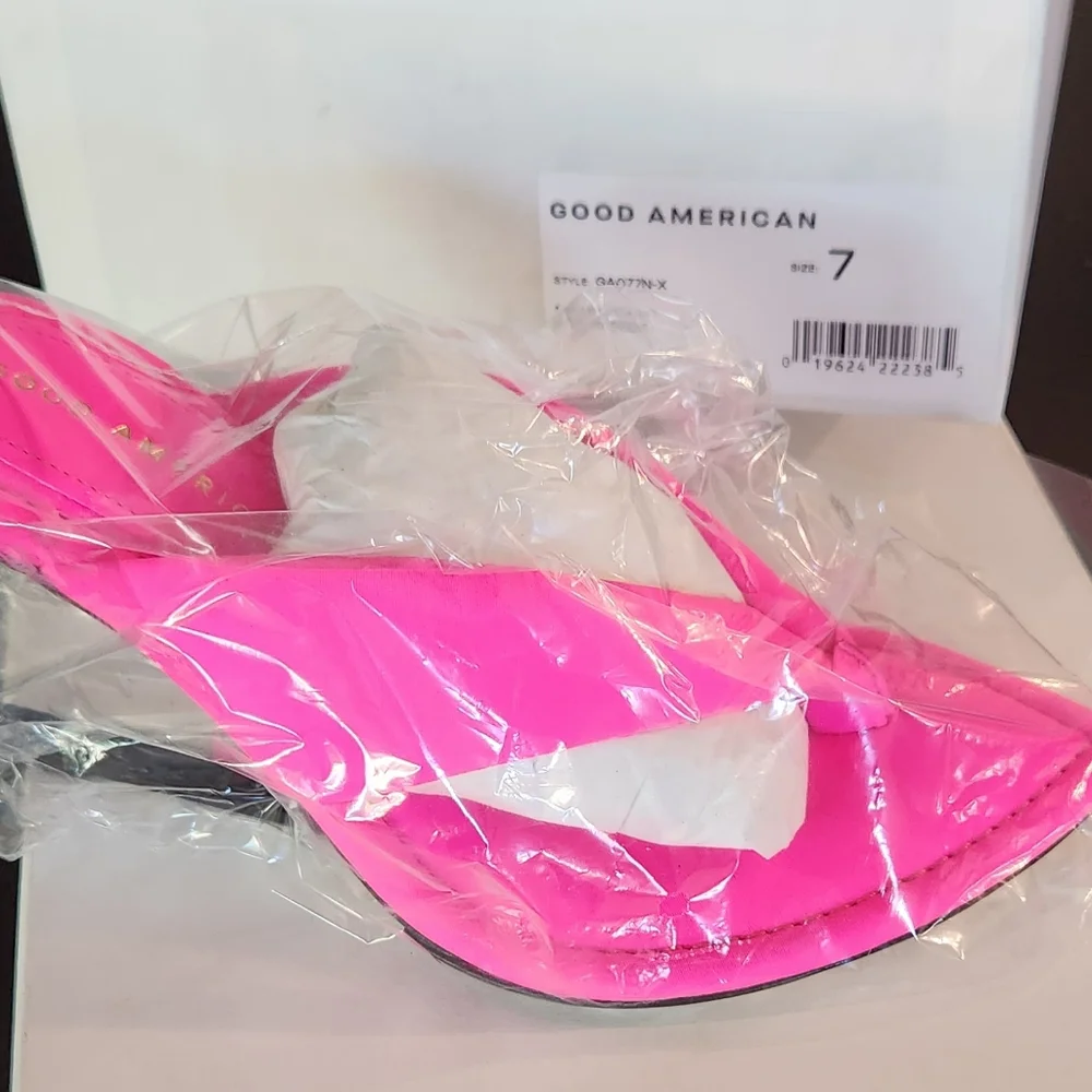 Good American 🩷 Cinder-f*king-rella -Thong Wedges- Hot Pink- Size 7 - RARE